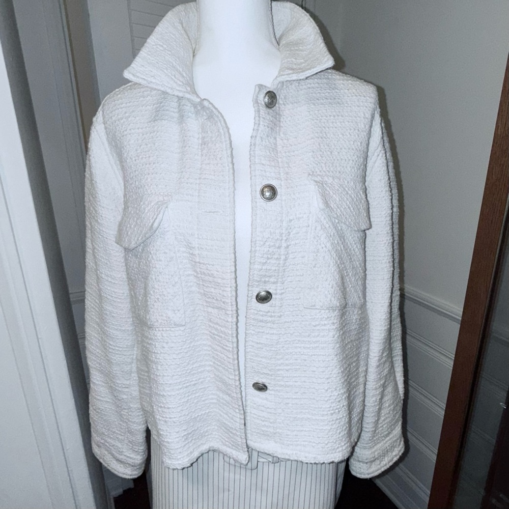 Express White Textured Button Up Jacket - image 1